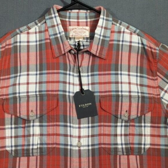 Filson Shirt Men's M Red Plaid Light Weight Alaskan Guide Shirt Short Sleeve NWT - Picture 3 of 11